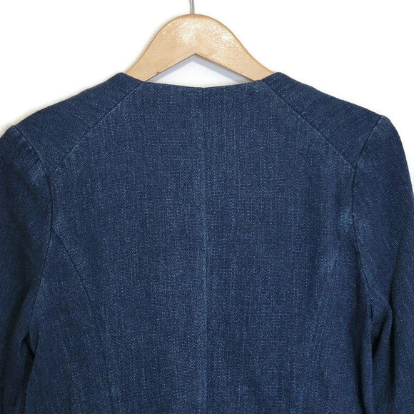 AG Adriano Goldschmied Blue Denim Zip Front Jacket Frayed Trim Casual Chic M - Picture 11 of 16